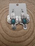 Cactus Dangle Earrings with Faux Turquoise — 2½" Drop
