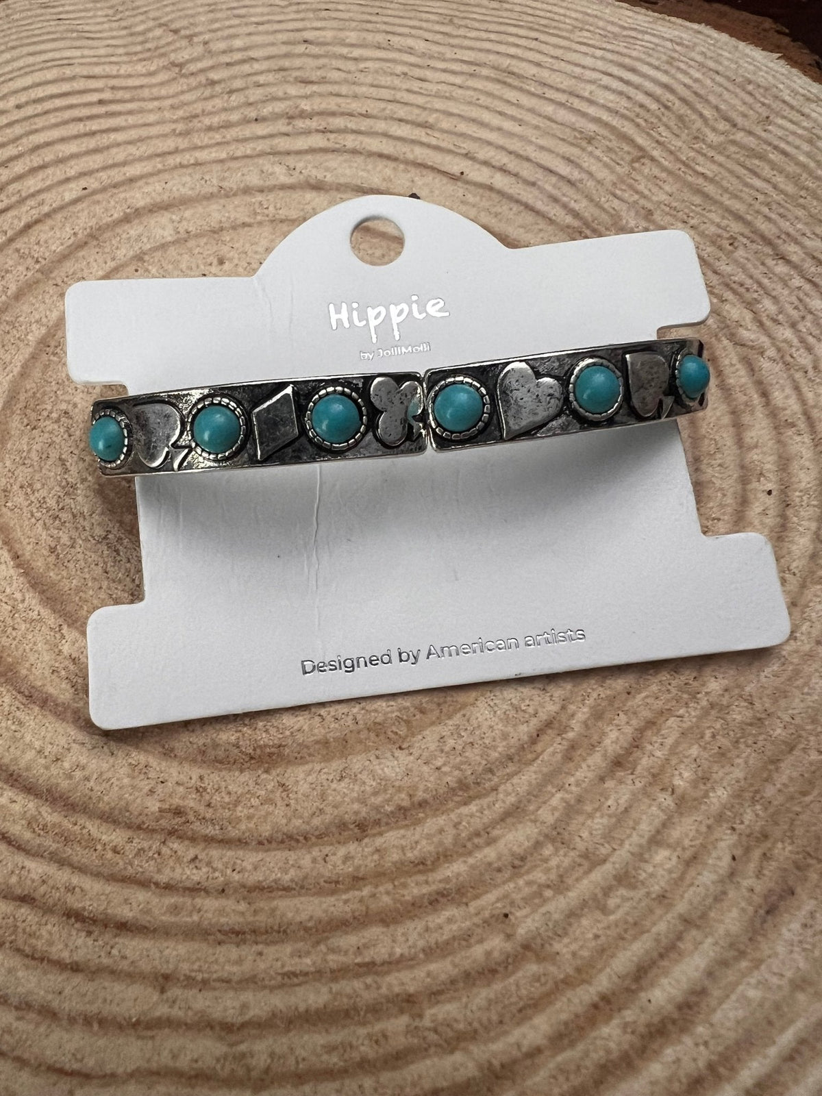 Playing Card Stretch Bracelet with Faux Turquoise Accents