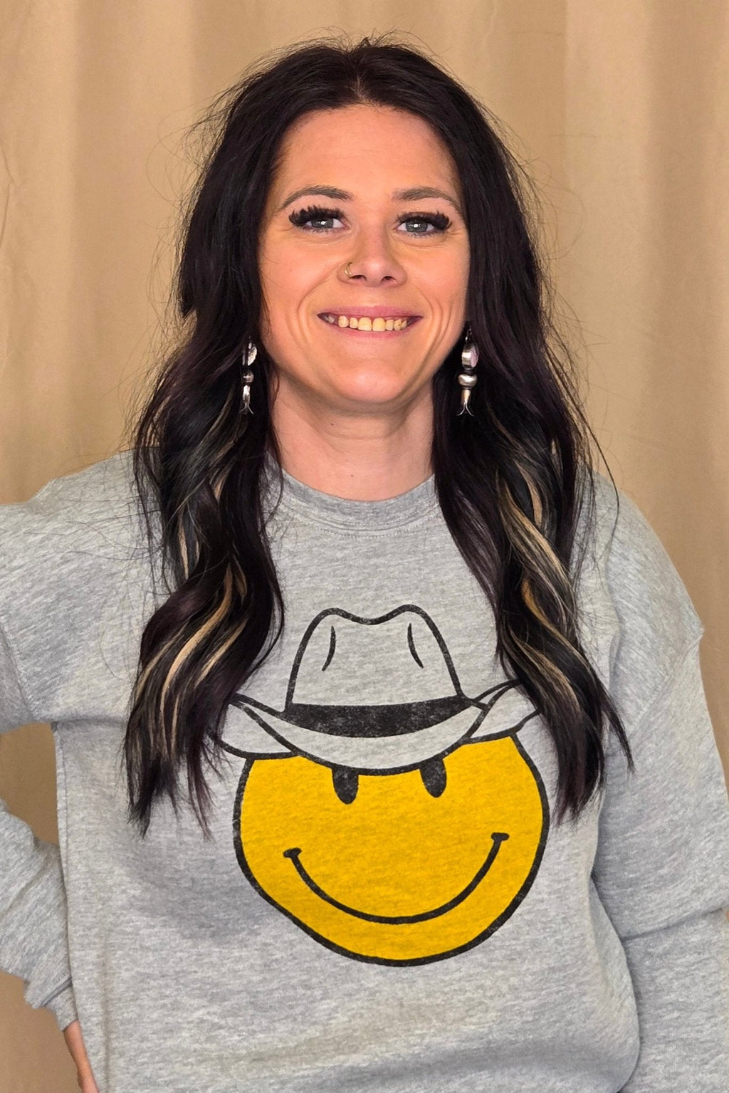 Cowboy Smiley Sweatshirt — Oat Collective Plush Sponge Fleece Screenprint