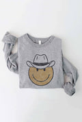 Cowboy Smiley Sweatshirt — Oat Collective Plush Sponge Fleece Screenprint