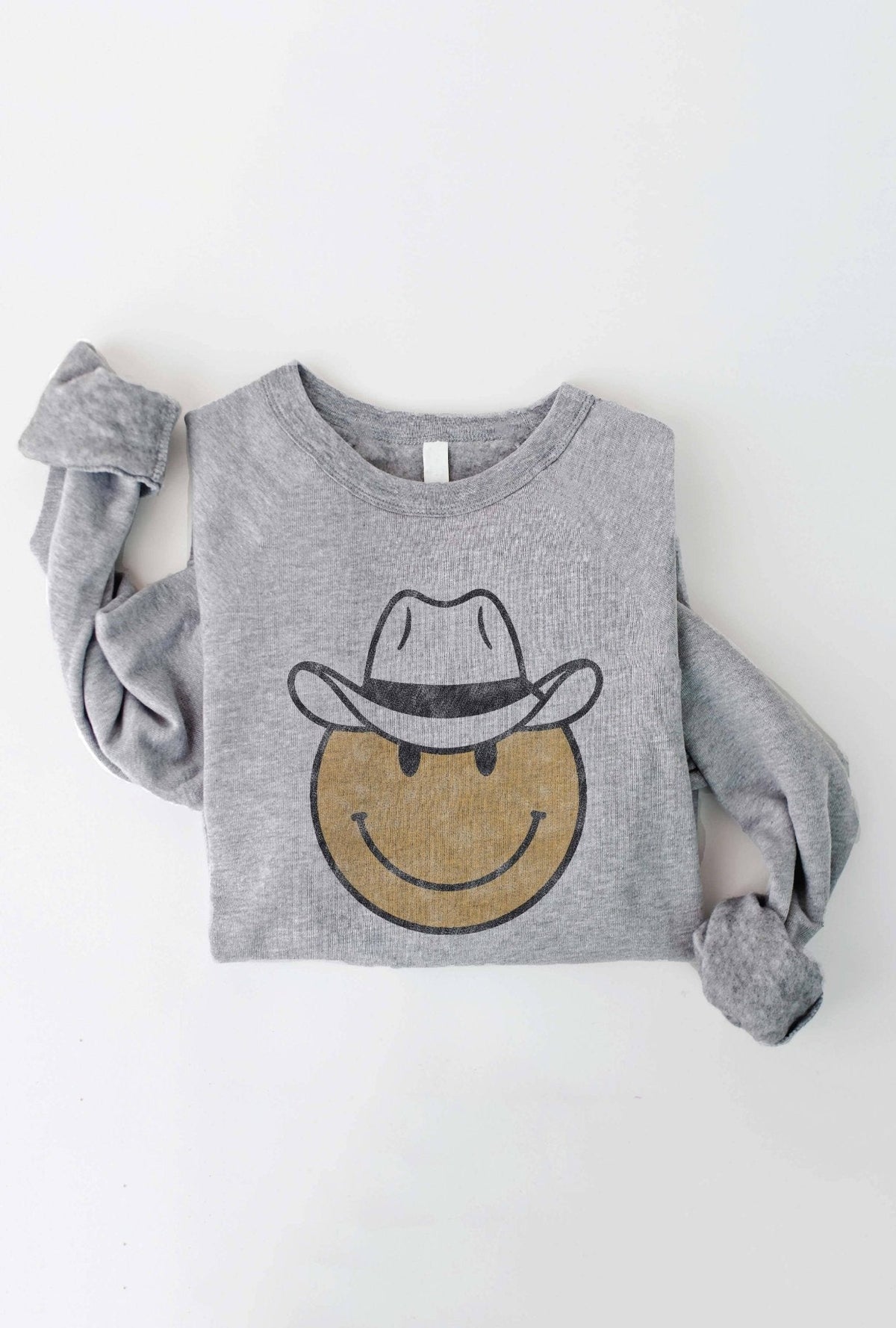 Cowboy Smiley Sweatshirt — Oat Collective Plush Sponge Fleece Screenprint