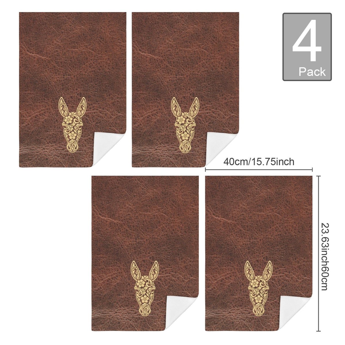 Ranch Tooled Donkey Set of 4 Kitchen Dish Towels