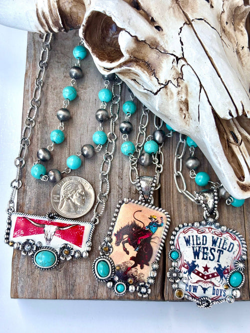 2 Layered Navajo Pearl Turquoise Stone Pendant Necklace