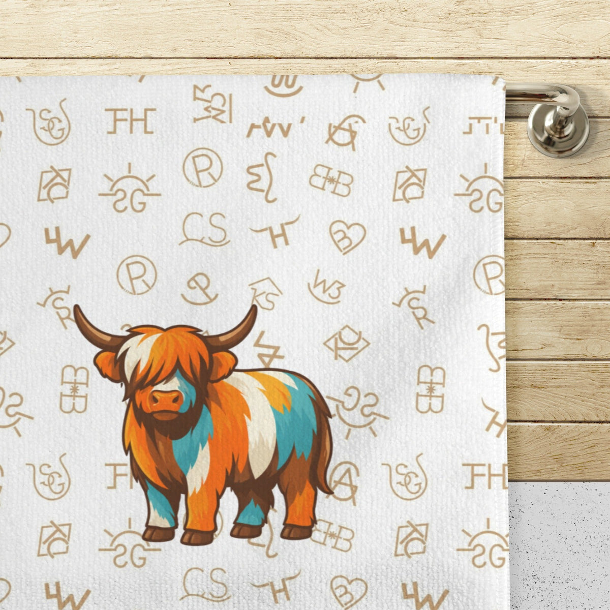 Minimalistic Western Highland Cow Cattle Brands Kitchen Towels Set of 4