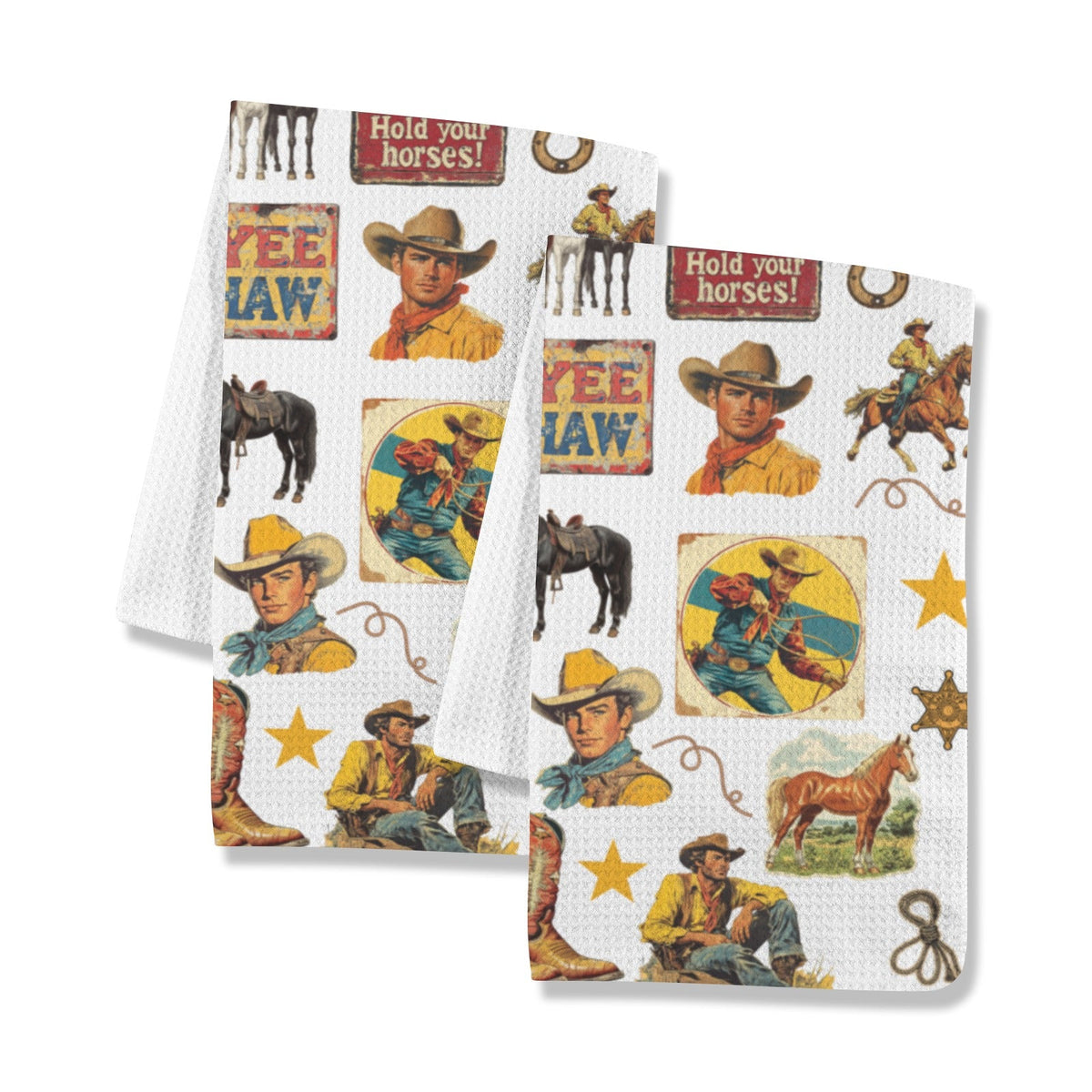 Vintage Cowboy Collage Dish Towel Set of 2 by Baha Ranch
