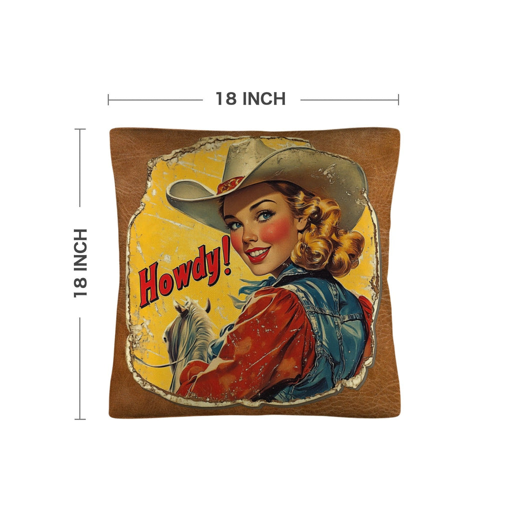 Vintage Cowgirl Howdy Throw Pillow 18 x 18 by Baha Ranch