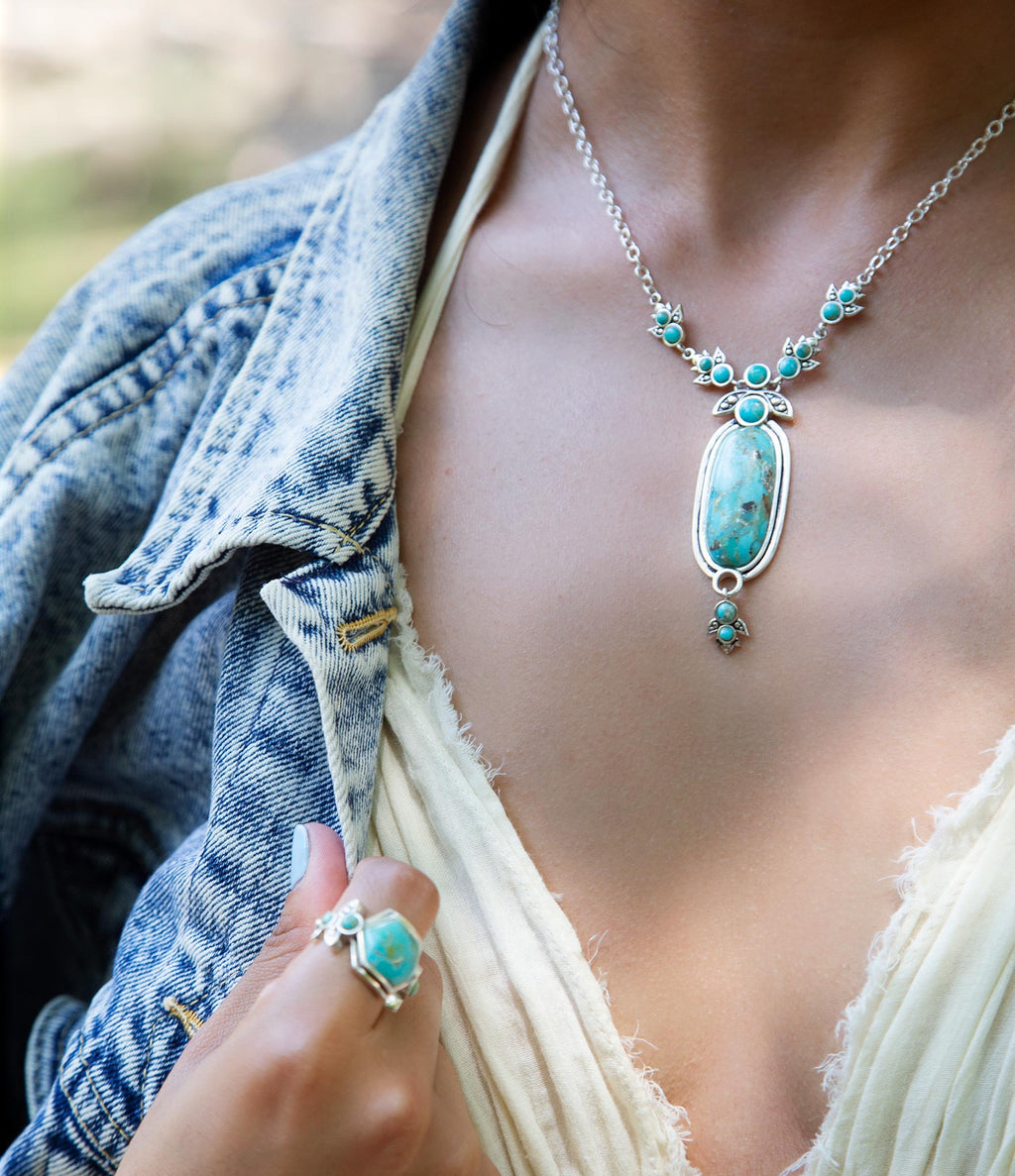Emile Sterling Silver & Blue Turquoise Pendant Necklace