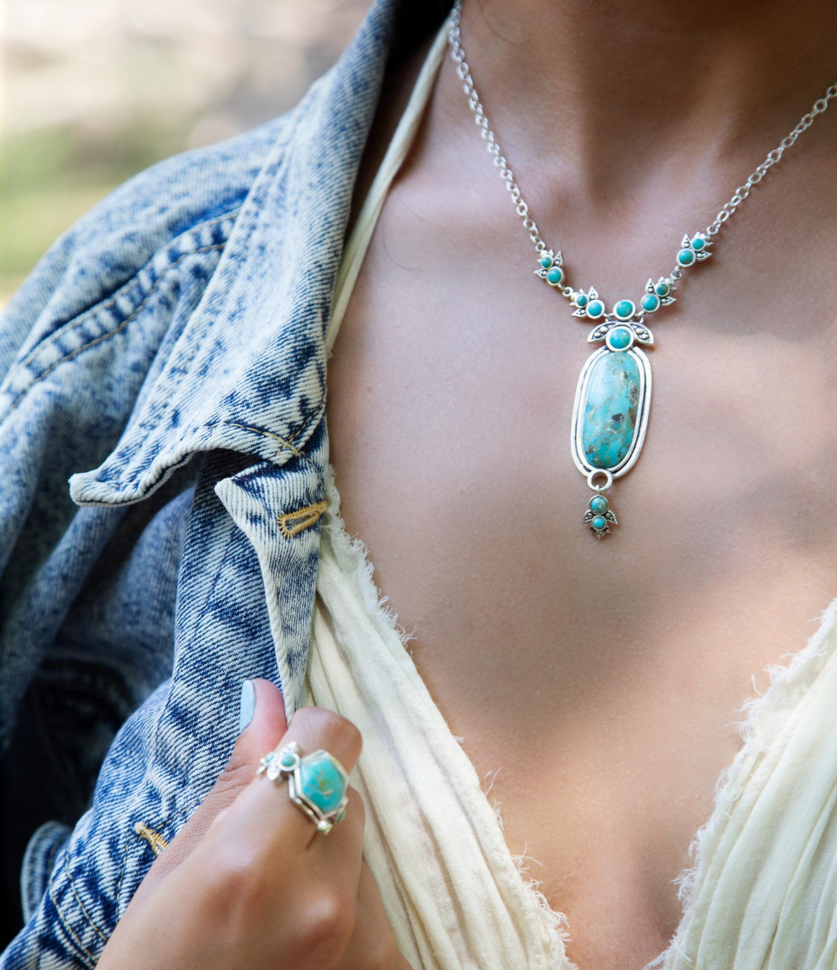 Emile Sterling Silver & Blue Turquoise Pendant Necklace