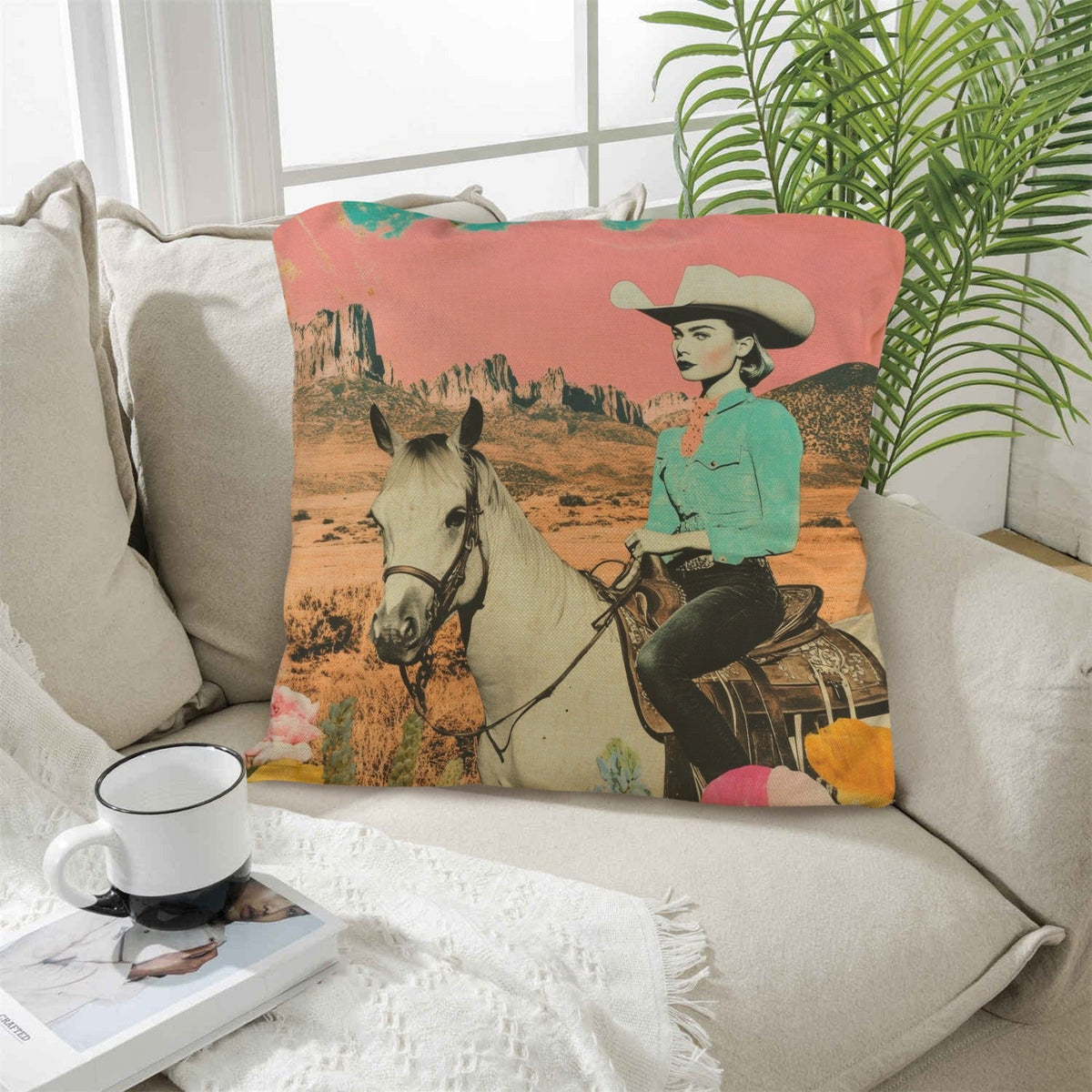 Retro Pop Western Ride Cowgirl Pillow Case by Baha Ranch