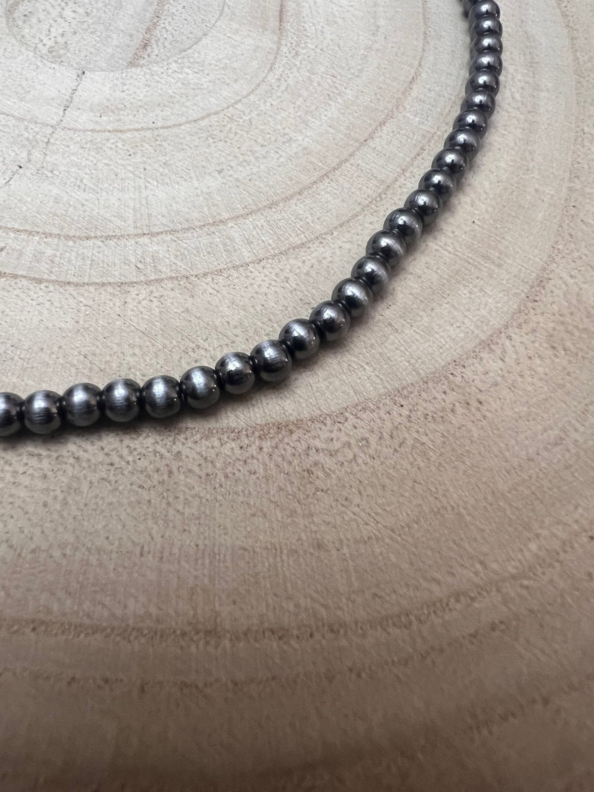 Faux Silver Pearl Western Choker — 4mm Burnished Bead Necklace (12 Inch + Extender)