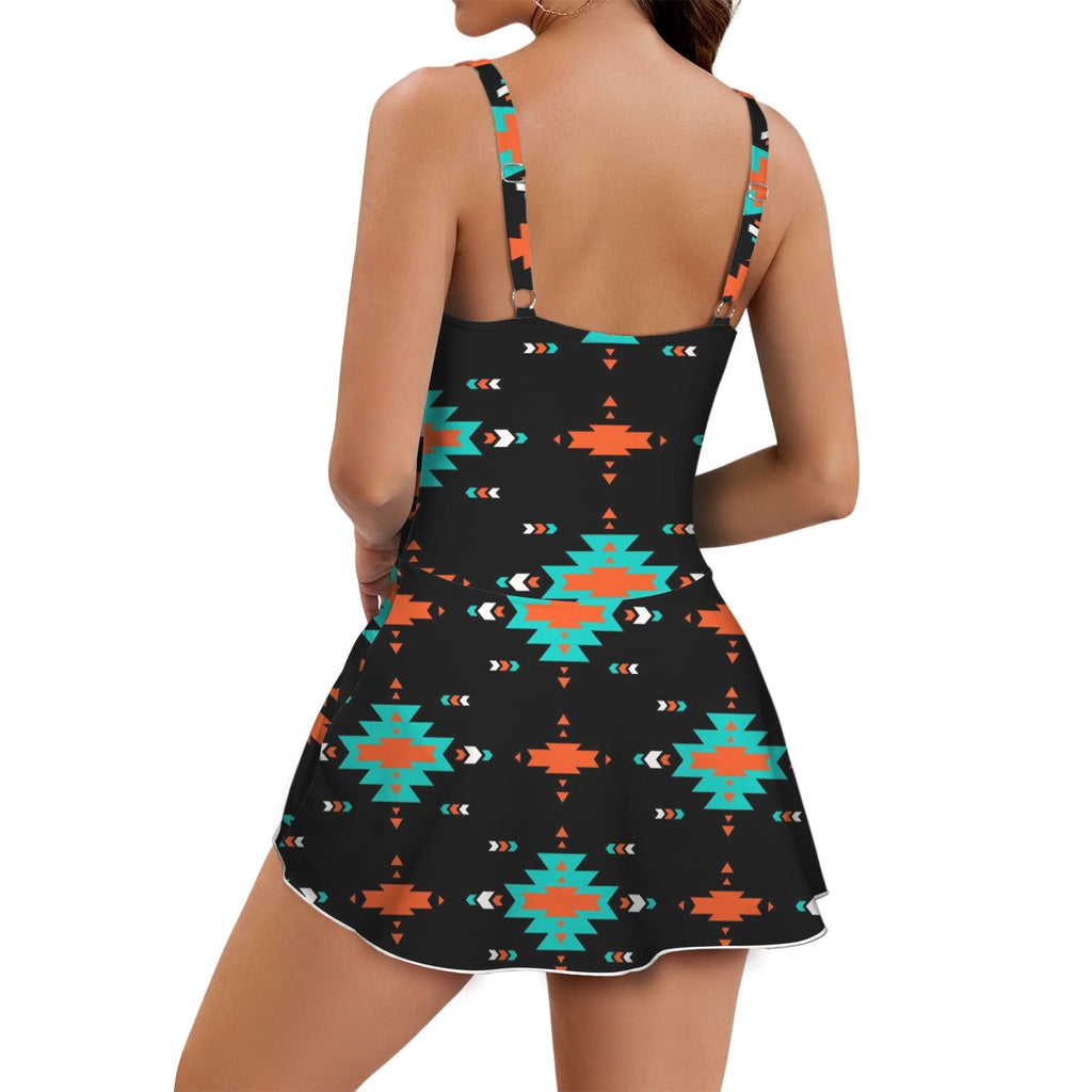Turquoise Orange Aztec Skirted Swimsuit by Baha Ranch