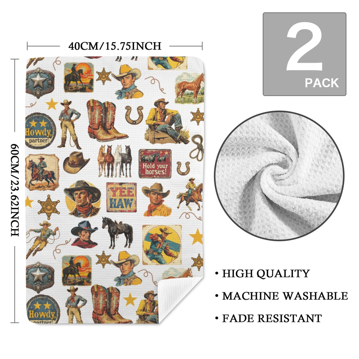 Vintage Cowboy Collage Dish Towel Set of 2 by Baha Ranch