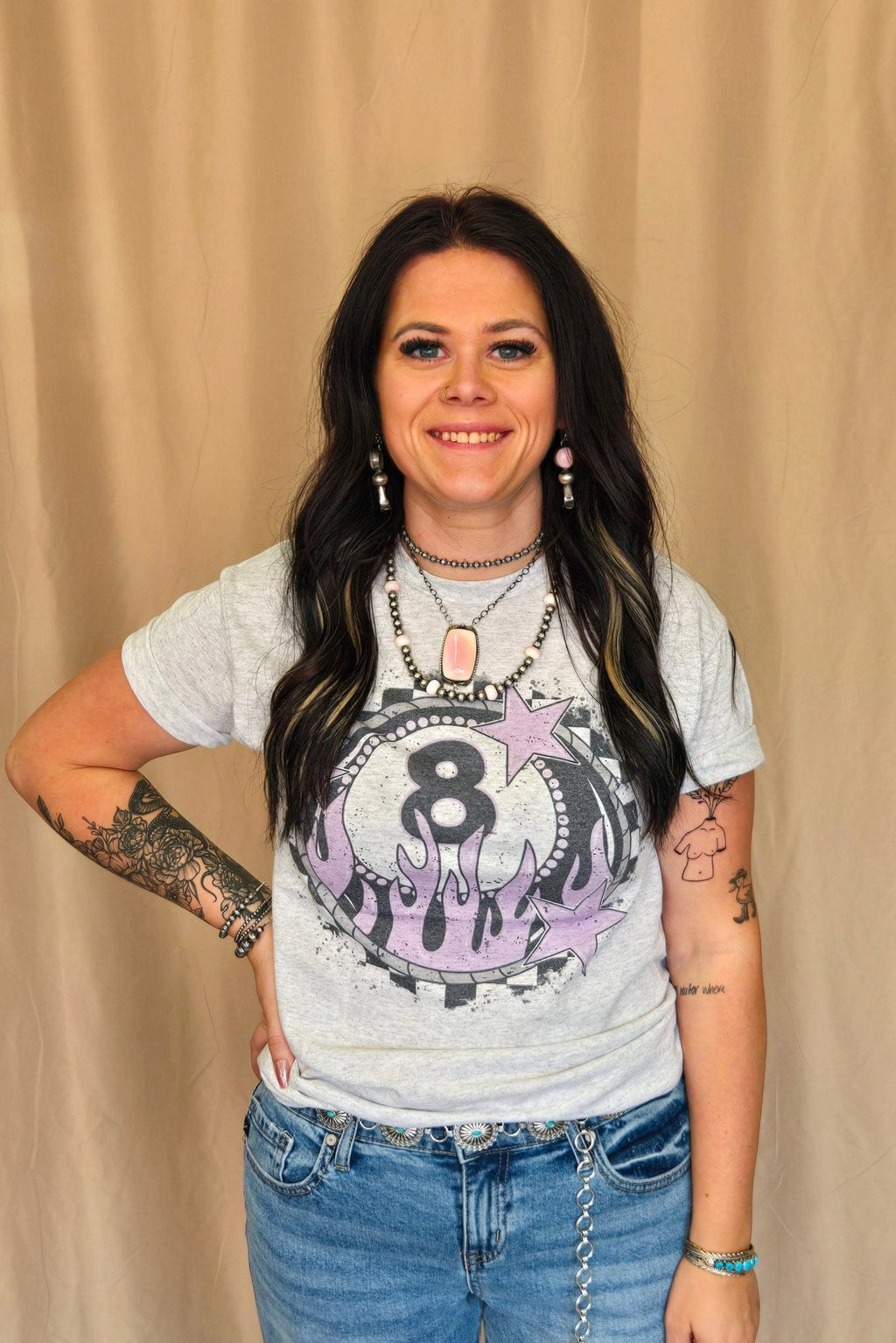 Flaming 8 Ball Western Graphic Tee — Jerzees Bold Retro Western Statement