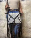 Fringe Cowhide Crossbody Bag — 100% Natural Hide with Acid Wash Gold Leather Rope Strap (11")