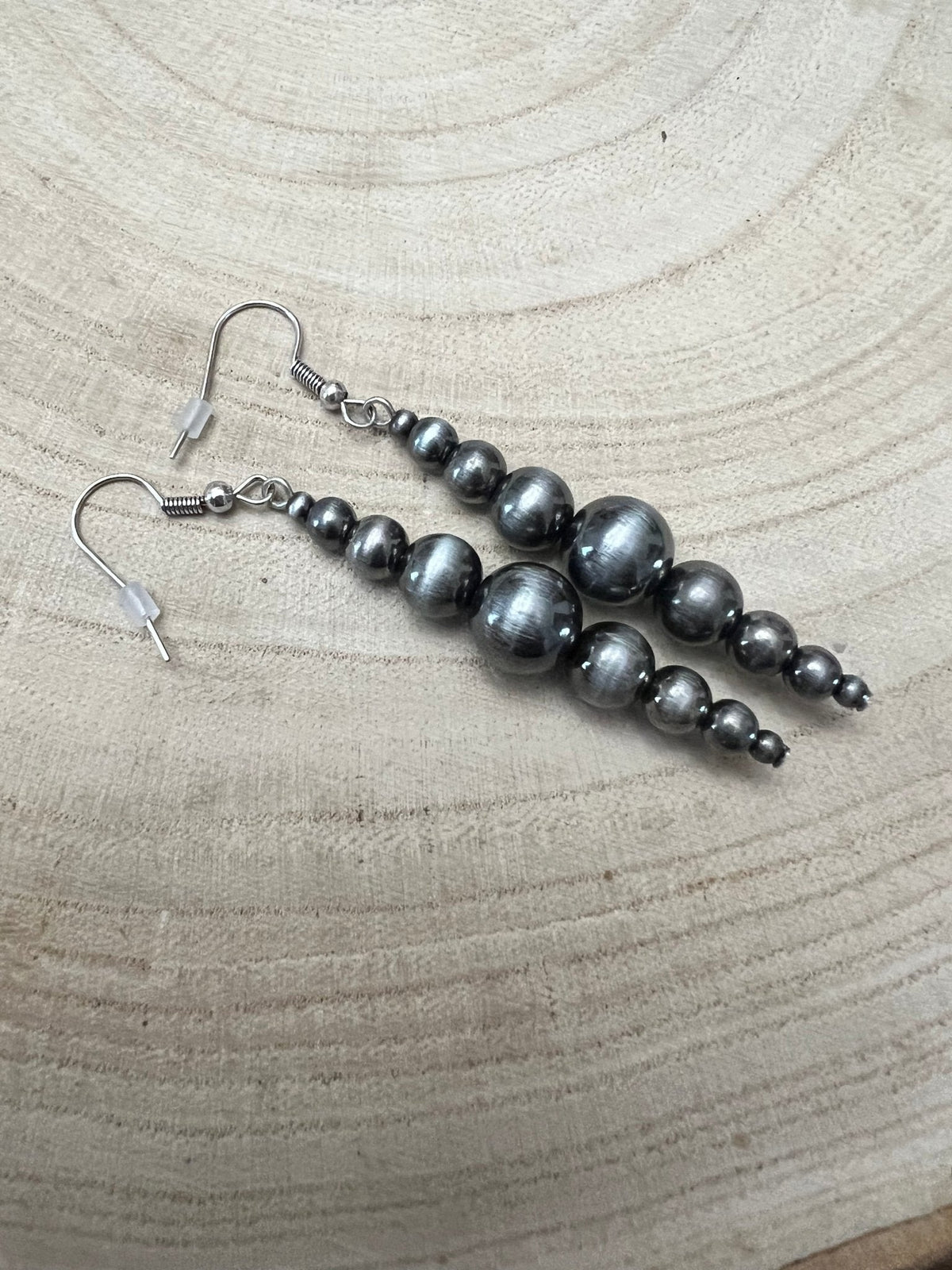 Graduated Western Faux Sterling Pearl Dangle Earrings — 2" Drop