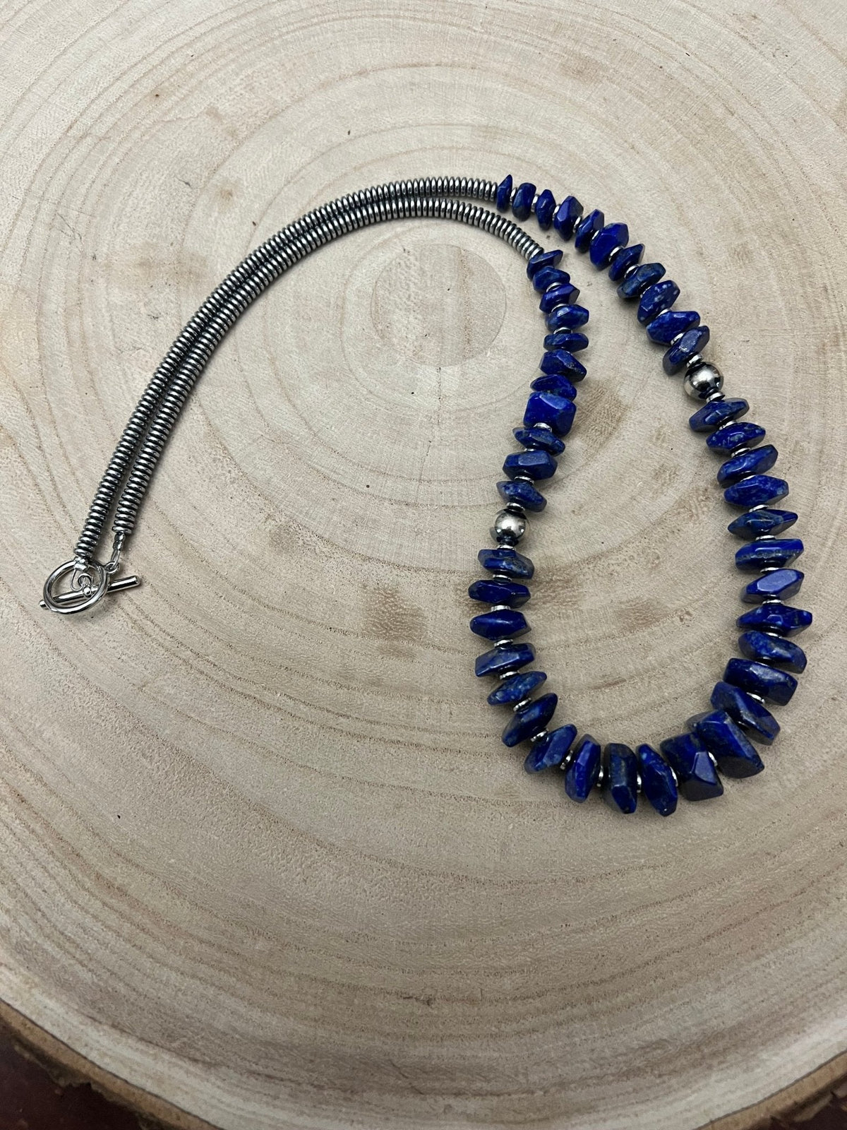 Lapis Necklace with Sterling Pearl & Hematite — 22 inch