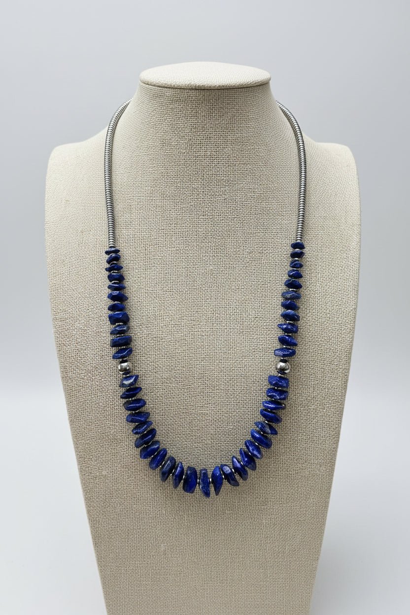 Lapis Necklace with Sterling Pearl & Hematite — 22 inch