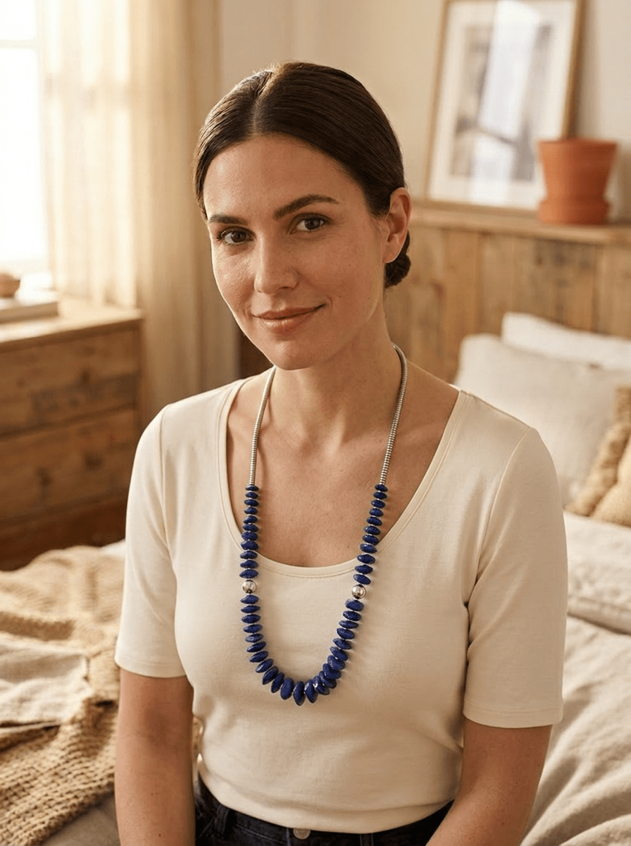 Lapis Necklace with Sterling Pearl & Hematite — 22 inch