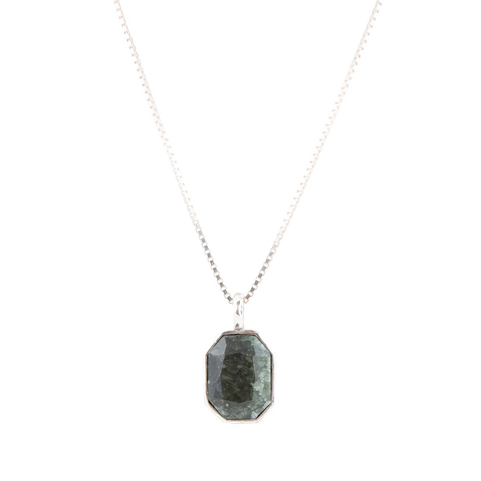Hammered Green Seraphinite & Sterling Silver Pendant Necklace