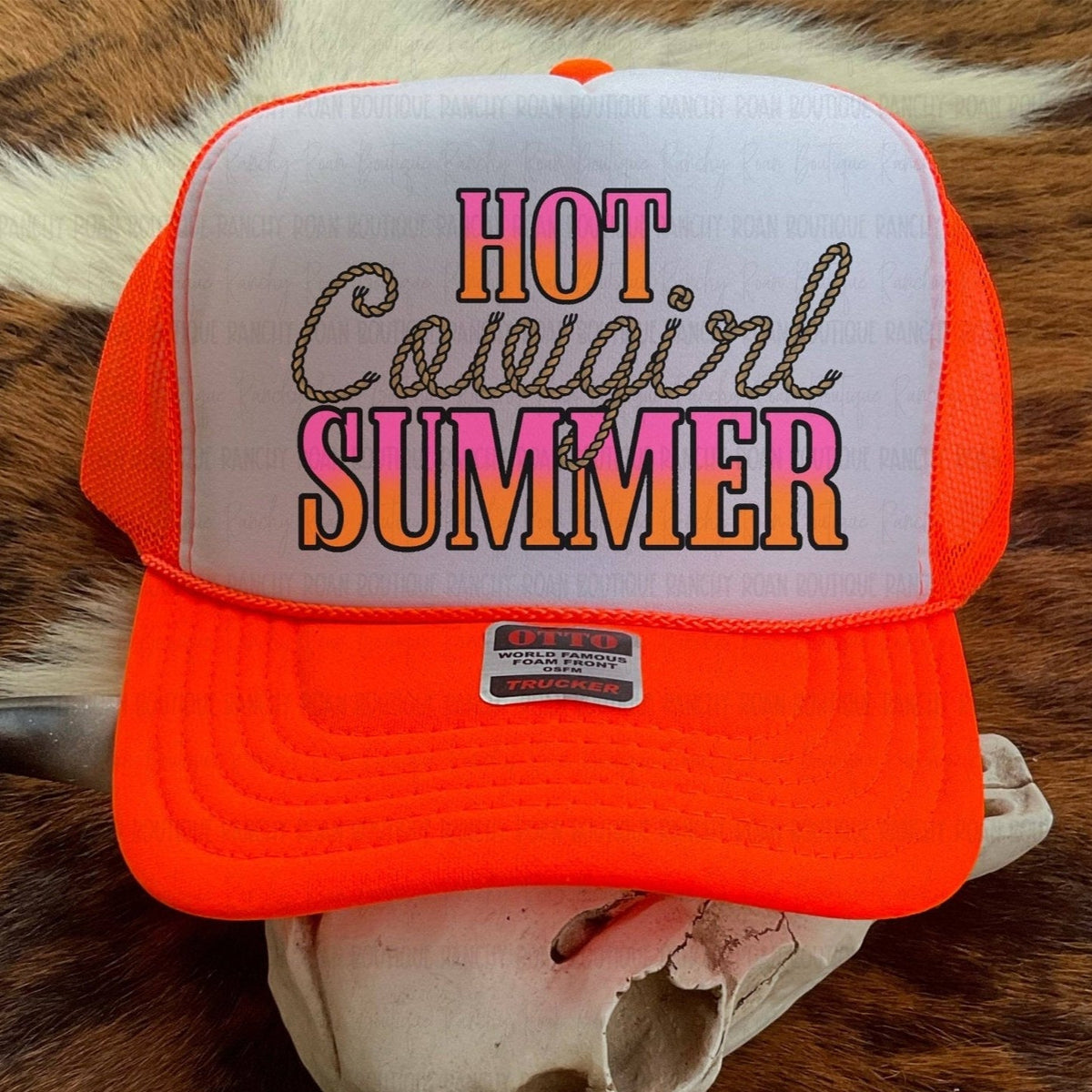 Hot Cowgirl Summer Trucker Hat — Blaze Orange Foam Front with Mesh Back & Adjustable Snapback