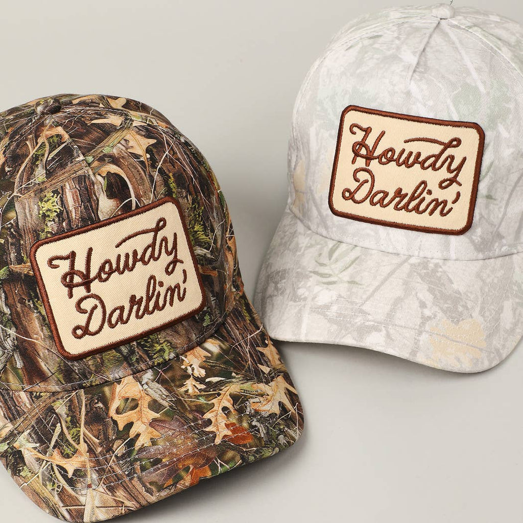 Howdy Darlin- Realtree Camo Patch Trucker Hat — 100% Cotton with Adjustable Snapback