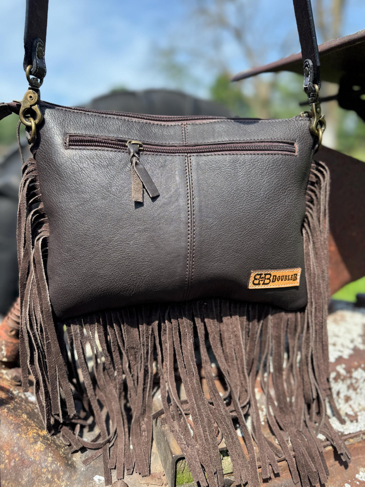 Genuine Western Cowhide Leather Purse & Clutch with Dark Sunflower painted details a Double B Wild Rags Exclusive