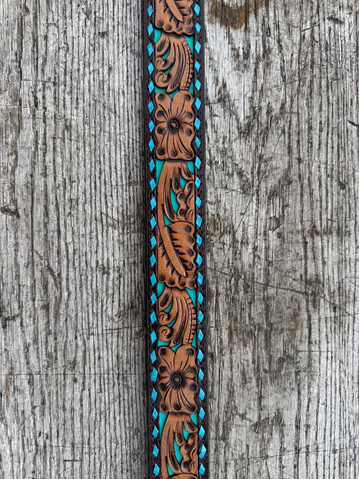 Genuine Leather Western Belt with tooled & buckstitch details by Double B Wild Rags