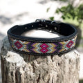 Western leather dog collar tooled & seed bead details by Wild Rags