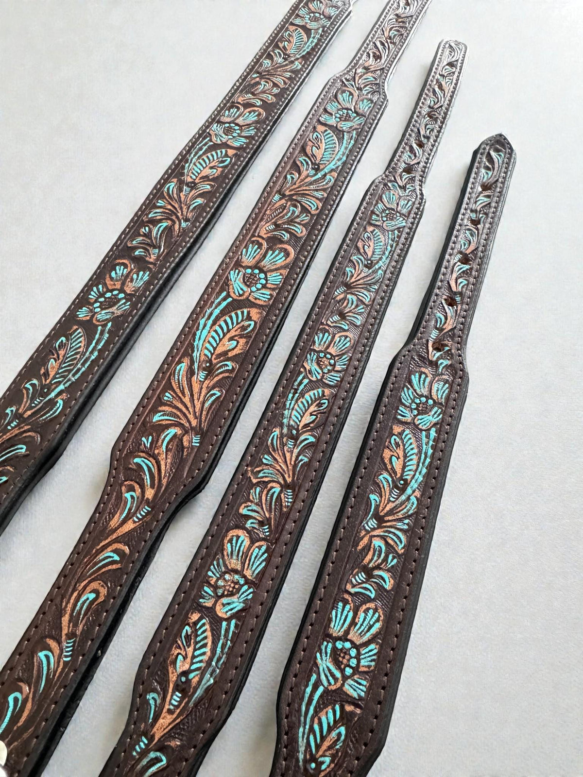 Western leather dog collar with Turquoise Floral details by Wild Rags