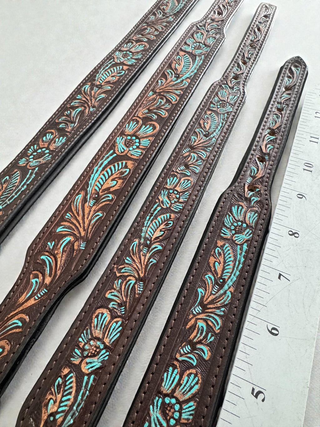 Western leather dog collar with Turquoise Floral details by Wild Rags