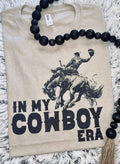 In My Cowboy Era Tee — Tan Jerzee Sublimation Print Wild West Statement