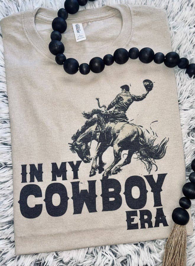 In My Cowboy Era Tee — Tan Jerzee Sublimation Print Wild West Statement