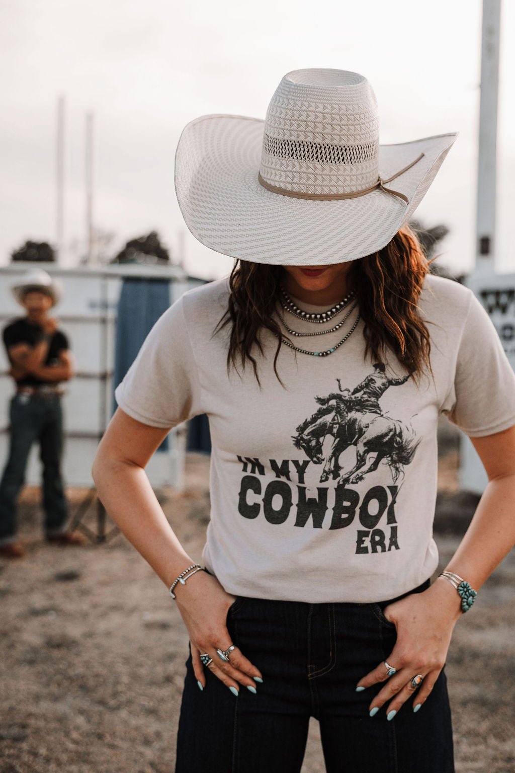 In My Cowboy Era Tee — Tan Jerzee Sublimation Print Wild West Statement