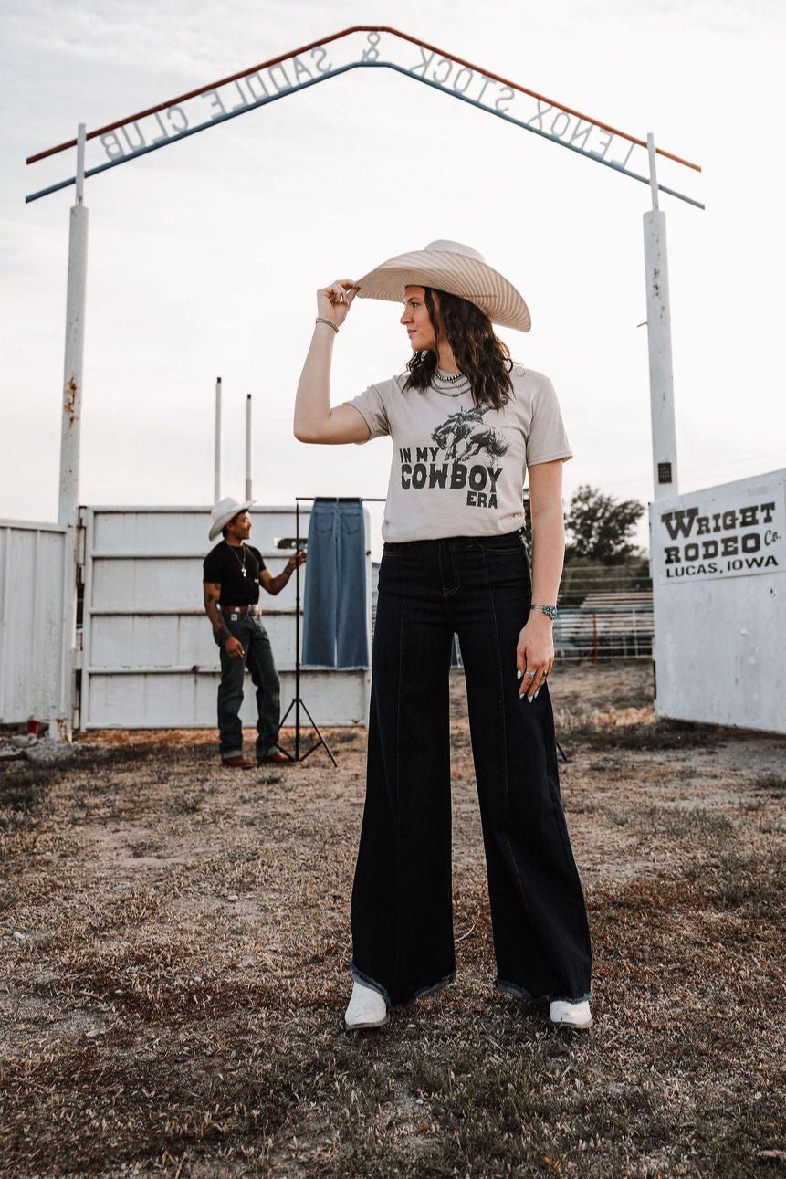 In My Cowboy Era Tee — Tan Jerzee Sublimation Print Wild West Statement