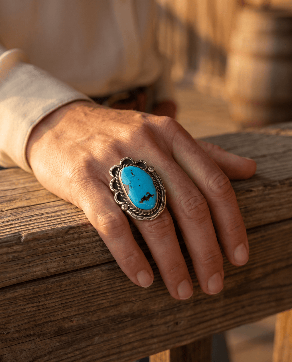 Large Blue Turquoise Cabochon Sterling Silver Statement Ring — Size 7 (1" Wide × 1 1/4" Long)