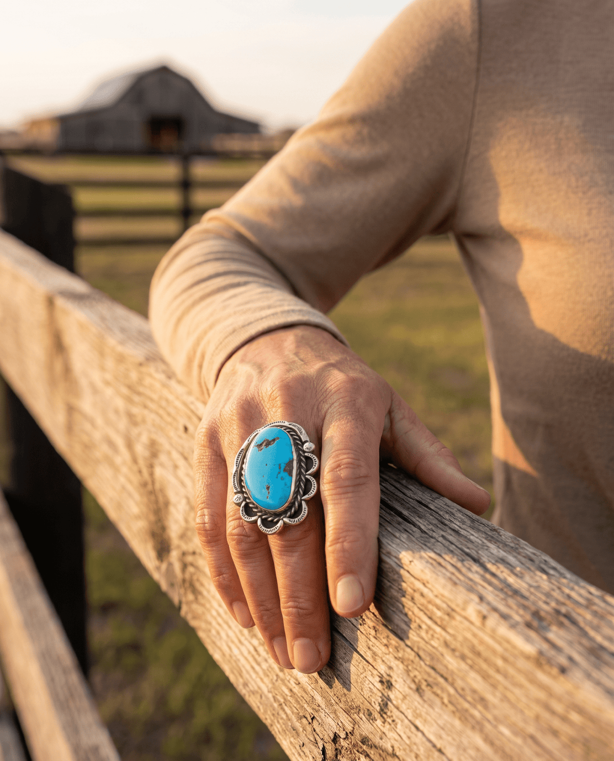 Large Blue Turquoise Cabochon Sterling Silver Statement Ring — Size 7 (1" Wide × 1 1/4" Long)