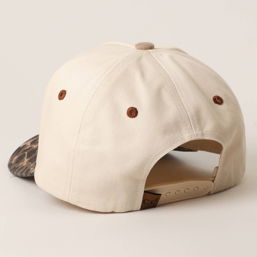 Literally Just a Cowgirl Leopard Brim Trucker Hat — Cream Front with Bold Embroidery