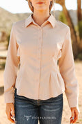 Mercedes Beige Western Button-Down Lucky & Blessed Shirt — Tailored Long-Sleeve Cowgirl