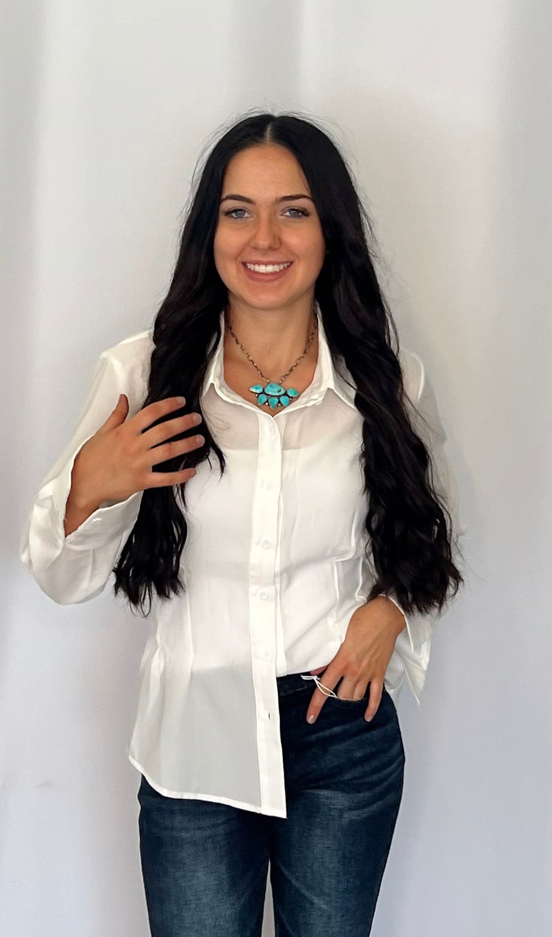 Mercedes Lucky & Blessed Ivory Western Button-Down Shirt — Tailored Long-Sleeve Cowgirl Staple