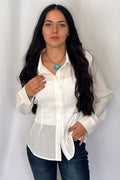 Mercedes Lucky & Blessed Ivory Western Button-Down Shirt — Tailored Long-Sleeve Cowgirl Staple