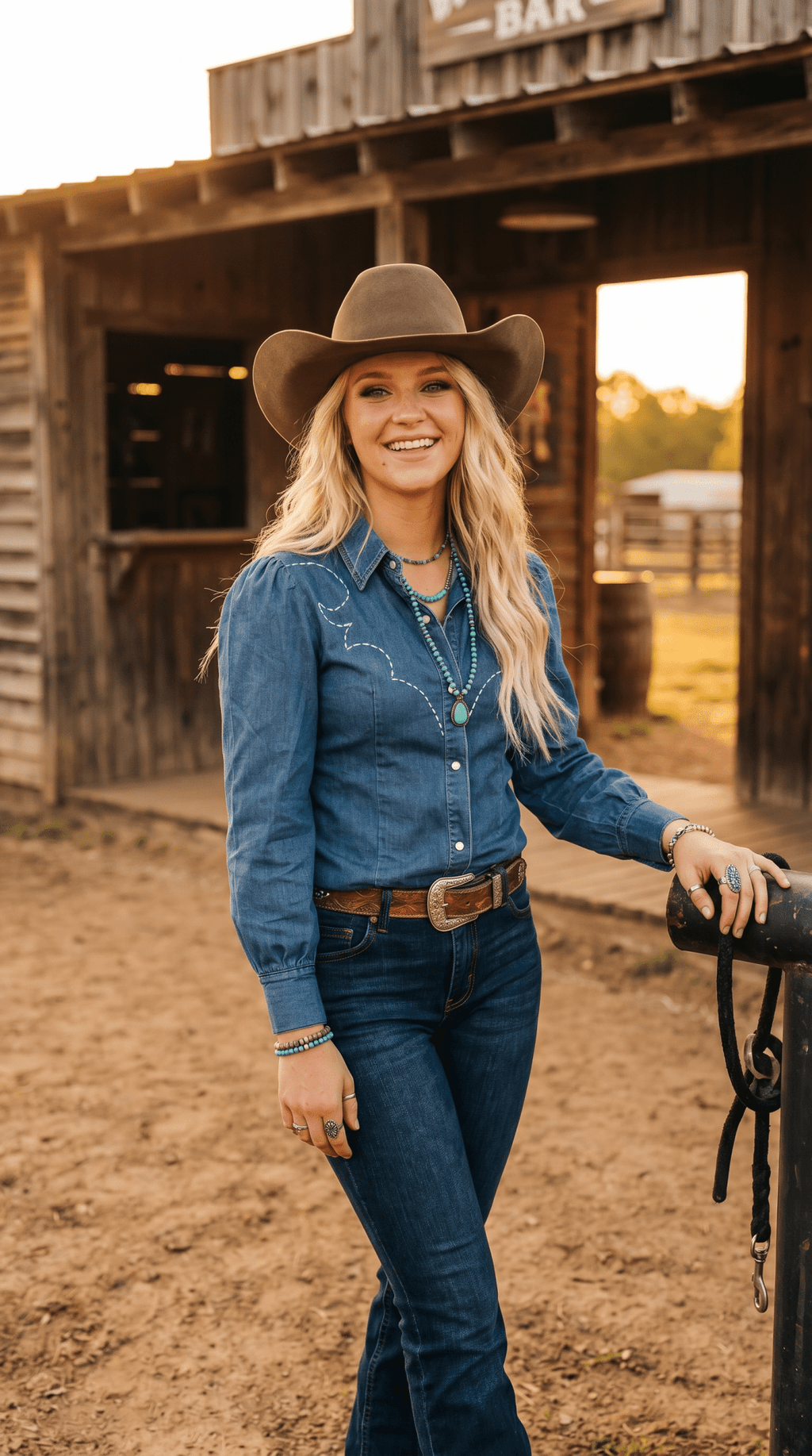 Lucky & Blessed Mid Wash Stretch Denim Pearl Snap Western Shirt