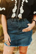 Lucky & Blessed Nashville High-Rise Raw Hem Western Denim Mini Skirt — Vintage Mineral Wash with Concho Belt-Ready Loops