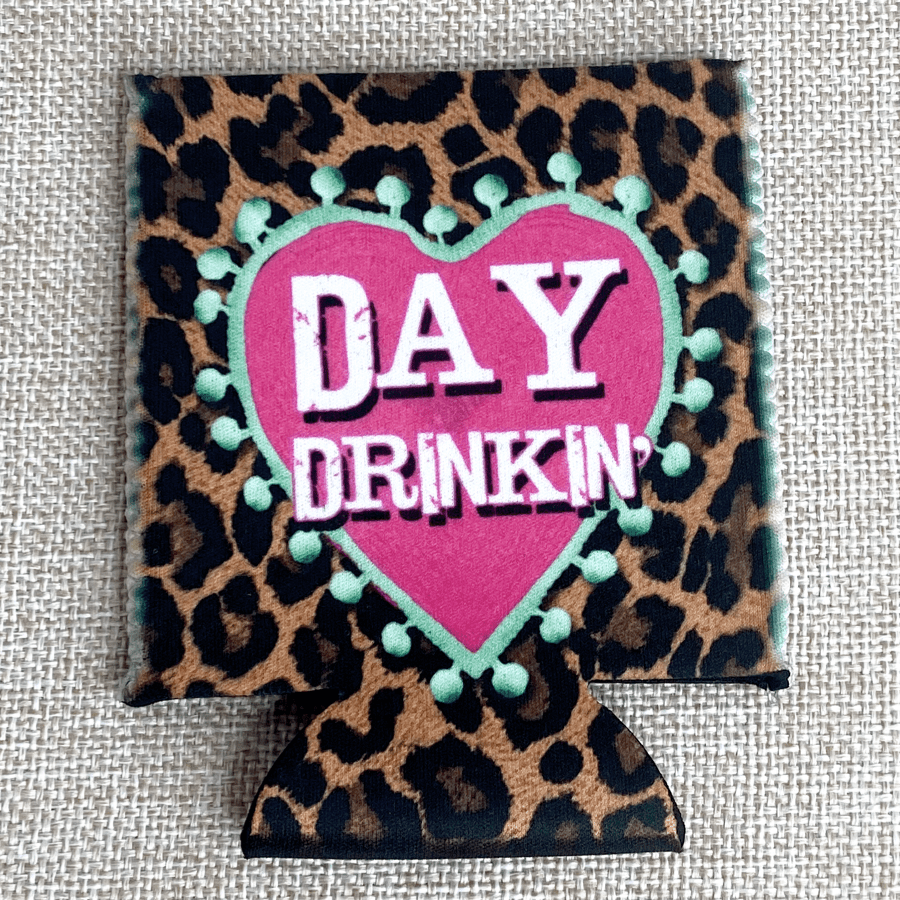 Heart "Day Drinkin" Regular 12oz Can Koozie (Handmade in Texas)
