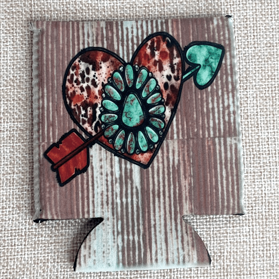 Turquoise Stone Heart Regular 12oz Can Koozie