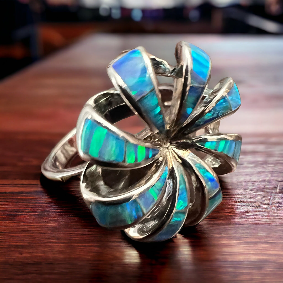 Opalite Inlay Sterling Silver Ring — Native-Style Statement