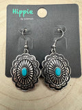 Oval Concho Earrings with Faux Turquoise — 1" Drop