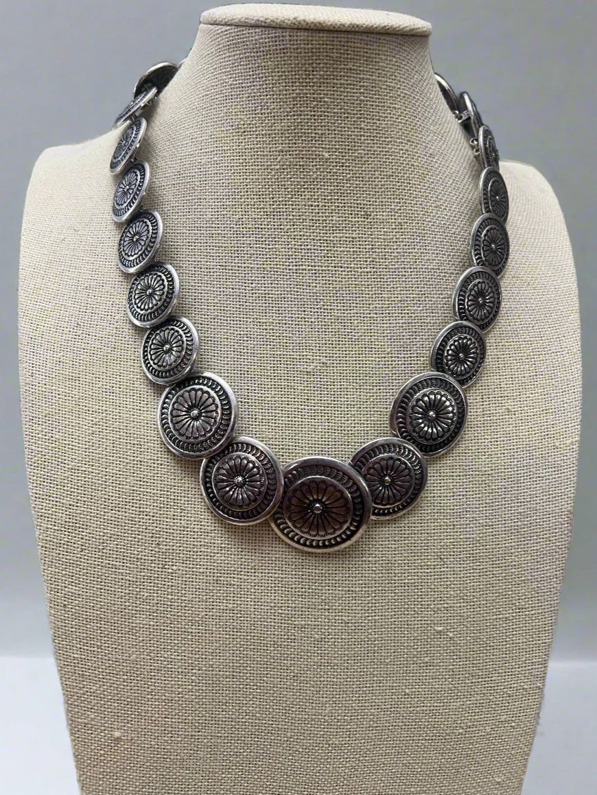 Overlapping Concho Necklace — 18 Inch Southwestern Statement