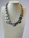 Overlapping Western Concho Necklace with Faux Turquoise — 18 Inch Southwestern Statement