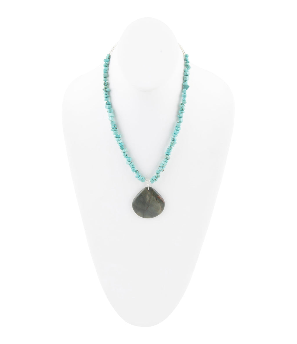 Pueblo Blue Turquoise Magnesite & Jasper Sterling Silver Necklace