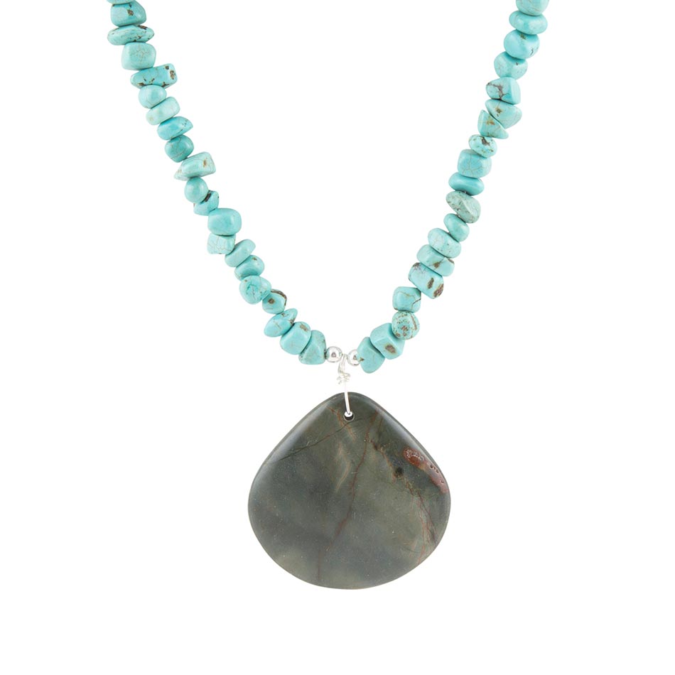 Pueblo Blue Turquoise Magnesite & Jasper Sterling Silver Necklace